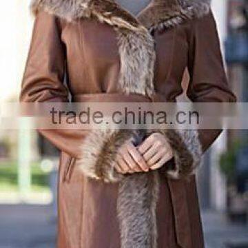 mid-long hooded shearling coat for women with belt