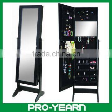 Floor Standing Wooden Furniture Chinese Mirrored Jewelry Cabinet with Cosmetic Mirror inside