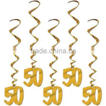 50th Birthday Golden Wedding Anniversary party Foil Hanging Swirl Decoration