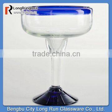 LongRun 11oz Blue Rocco Margarita Glasses Set of 4 New Design Glass Cup With Blue Rims