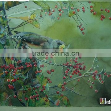 Fresh tree green bird watercolor painting for living room