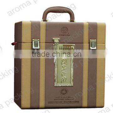 custom design luxury leather wine box with handle