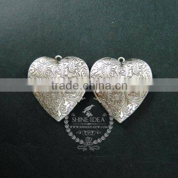 40mm vintage style antiqued silver flower engraved heart shape photo locket pendant charm DIY supplies 1133006