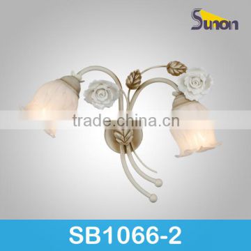 2 light paint brown ceramic flower outdoor wall lamps