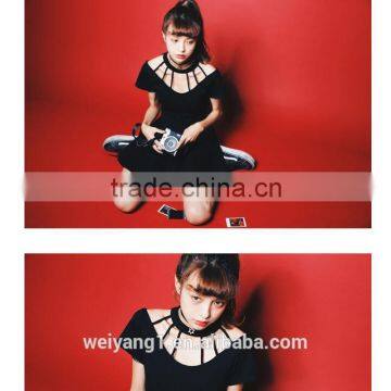 2016 high fashion high-waist black hollow out sexy women dress