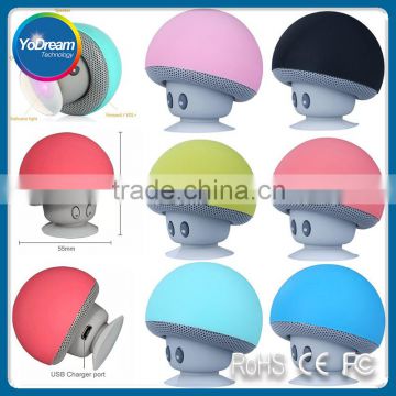 2016 Fasion Cute Portable Mushroom Head Mini Bluetooth Handsfree Mic Suction Speaker