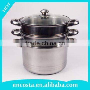 High Quality Double Layers Stainless Steel Steamer Pot Set With Glass Lid