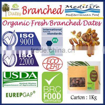 Organic Fresh Branched Dates, Deglet Nour Dates, Organic Dates, Fresh Organic Dates on The Branch1 Kg Carton