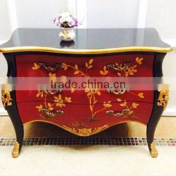 Classico European Style Ruby Red Solid Wood Carving Bombe Chest With Chinoiseries Landscape Handpainiting BF12-04244a photo-2