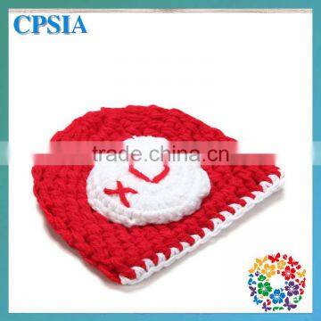 2014 Newest 100% Headband Red Colour Knit Cap And White Lacy Baby Cute Hat