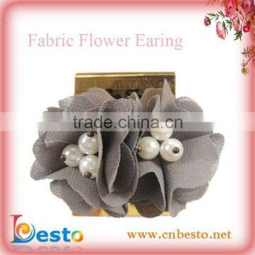 J0006 Korean fashion grey small fabric flower earring with center bead