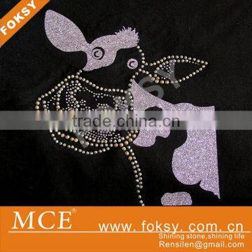 glitter vinyl heat transfer with hotfix rhinestone design- FOKSY