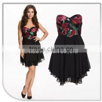 Shiny Floral Sequin Embroidered Sweetheart Chiffon sexy short mini dress