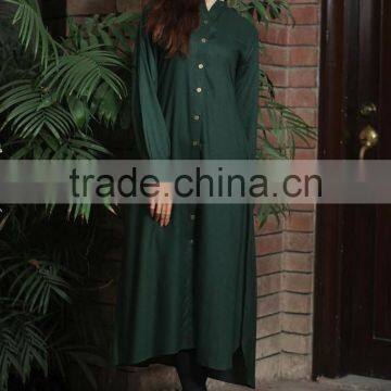 Latest Front Open Shirt Kurta Designs With Long Sleeves Fashion Back Embroidery HSD7685 photo-2