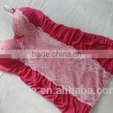 Red sexy lingerie with white slip lace slimming your nice body