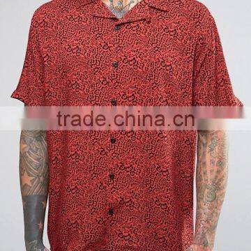 Custom New Design Leopard Print Short Sleeve Revere Collar Mens 100% Viscose Poplin Comfort Fit Casual Summer Shirts photo-3