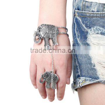 Vintage elephant charm finger chain ring bracelet 2016 cheap finger chain beracelet women hand bracelet jewelry