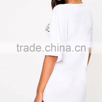 Custom Logo Design Women Nightie V Neck Rayon&Spandex Nightgown With Drop Sleeve Front Print T-Shirt Dress photo-2