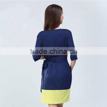 Hit Color Maternity Summer Outlet Dress Atheleisure Nursing Clothing Loose and Comfortable Hide Breastfeeding Opening Skirts photo-4