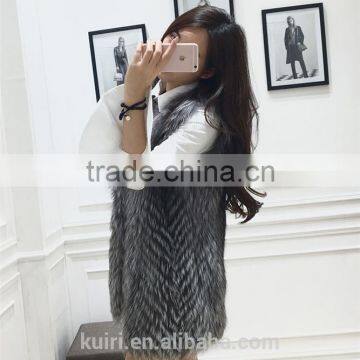 2016 New Arrival Genuine Natural Twill Furs Gilet Real Silver Fox Fur Jacket Vest Women Furs Outerwear Waistcoat photo-2