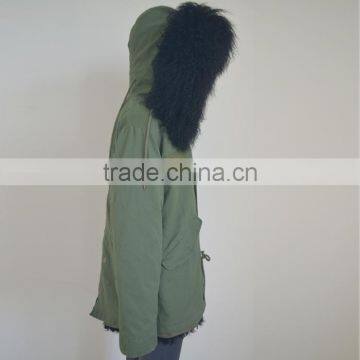 Myfur Black Sheep Fur Lining Mongolian Lamb Fur Hood Green Parka Jackets photo-4