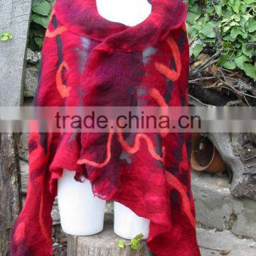 Red and Black Nuno Felt Wrap Shawl-handmade photo-2