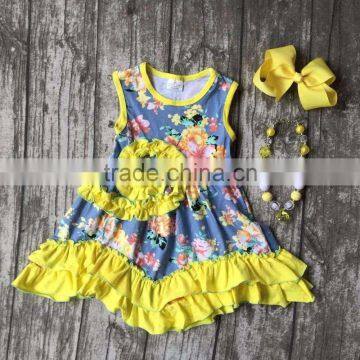 Baby Girls Clothes Kids Wear Summer Coral Yellow Floral Princess Ruffles Dress Cotton Match Accessories Boutique Sleeveless photo-2
