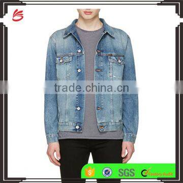 Spring Autumn Fashion Casual Man Denim Jacket Washed Blue Denim Primal Jacket