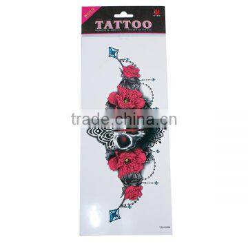 Paper Removable Waterproof Temporary Sternum Tattoo Sticker Body Art Red Rose Flower Pattern Skeleton Skull Temporary Tattoo