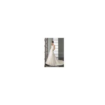 One Shoulder Sleeve Trumpet Satin Semi - Cathedral Train Wedding Dresses with Trains