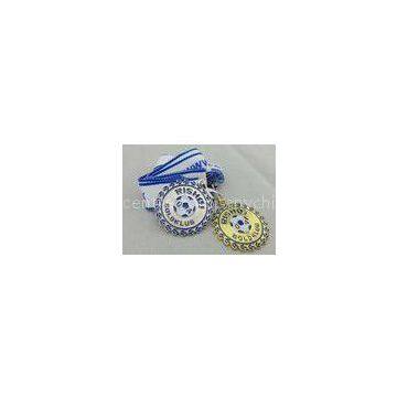 2D or 3D Gold Plating Iron / Brass / Zinc Alloy Rishoj Iron Stamped Ribbon Medals with Soft Enamel