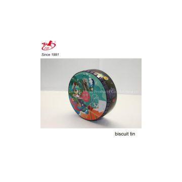 Round metal cookie/biscuit/cake tin box, tin can with airtight lid