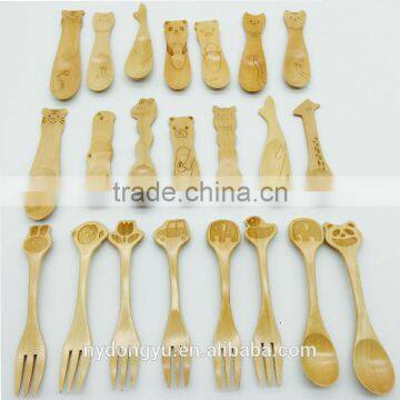 cartoon wood ice cream spoon and fork/kid cartoon spoon fork /hyzm animal flower teaspoon dessert fork spoon / fancy dinnerware