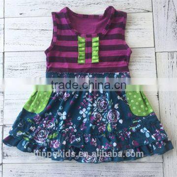 2017 trendy style striped flowers baby girls dress designs