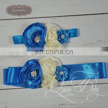 Set Blue sash Baby Girl Sash and Matching Headband Photography Props