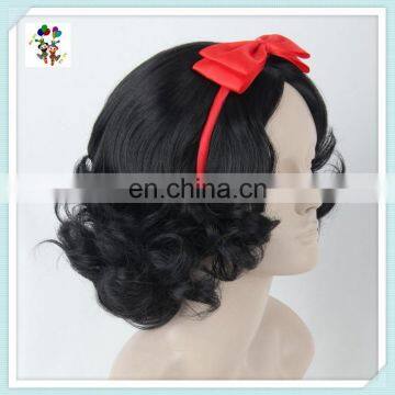 Snow White Princess Black Short Curly Cosplay Wigs With Red Bow HPC-0051