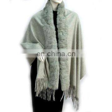 CGSF-0124 Lady rabbit fur shawl 100% wool shawl