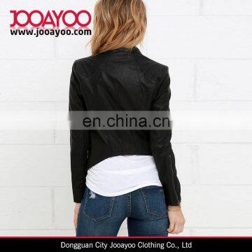 Latest Women Winter Coat Design Chic Black Vegan Leather Jacket photo-2