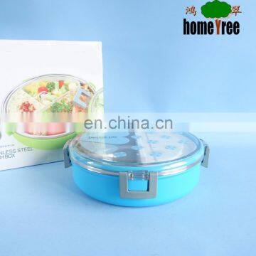 Round Stainless Steel Lunch Box Food Tray Plate Bento Box With Plastic Compartment