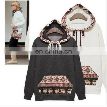 new Fawn hoodies pattern stitching and plush padded loose sweater women hoodies