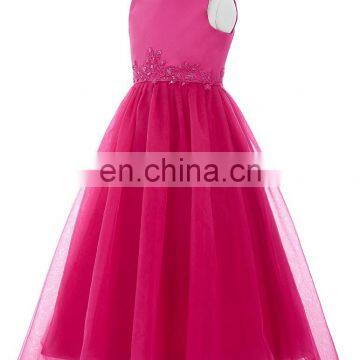 Grace Karin Full-Length Sleeveless Deep Pink Voile Satin Long Flower Girl Dress New Model Girl Dress 7~12 Years Old CL4491-3 photo-2