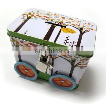 small car shape lunch tin box with lock