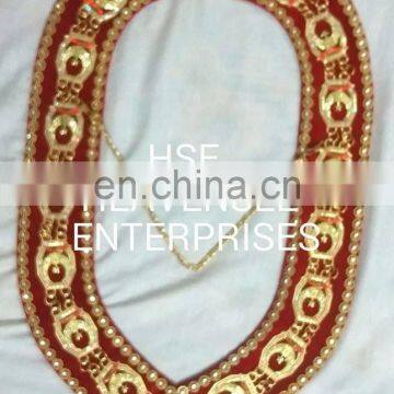 MASONIC REGALIA SHRINER GOLD FINISH METAL CHAIN COLLAR RED VELVET photo-3