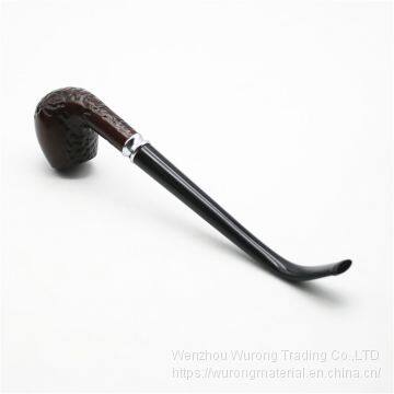 245mm Length Wooden Resin Medium Tobacco Pipe With Small Black Carving Head for Smoking photo-2