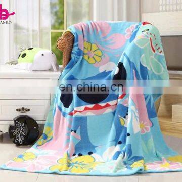 Cartoon Flat Print Lovely Stich 100% Polyester Flannel Fleece Children Frock Design Mink Thick Throw Blankets By China Supplier