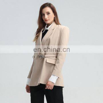 TWOTWINSTYLE Women Fashion Coats Notched Long Sleeve High Waist With Sashes Elegant Casual Vintage
