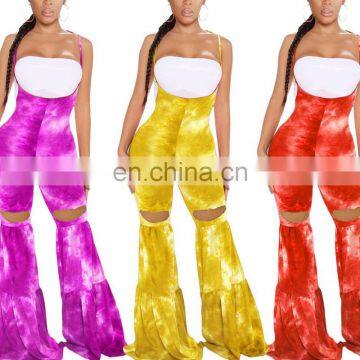 Streetwear Sexy Women Elastic Ruffles Hole Flare Pants Leggings High Waist Overall Trousers Draped Jogger Sweatpants