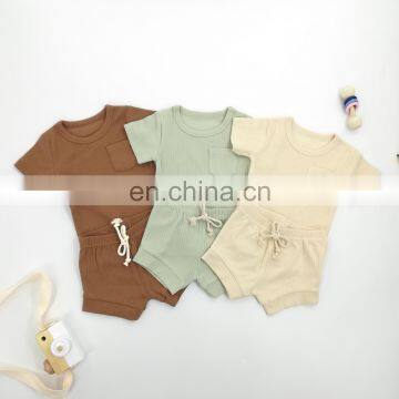 Solid Color Summer Pajamas Suits Short Sleeve Baby Pajamas Set photo-2