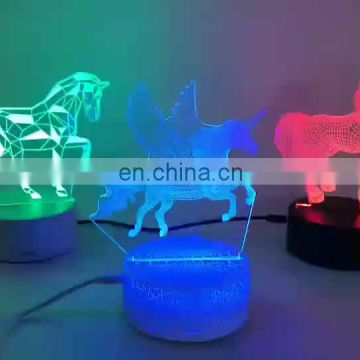 2019 Hot Sale Cracked Base USB Night Light 3D Table Lamp Unicorn