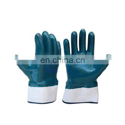 Oil Resistant Safety Cuff Cotton Jersey Shell Blue Nitrile Heavy Duty Gloves